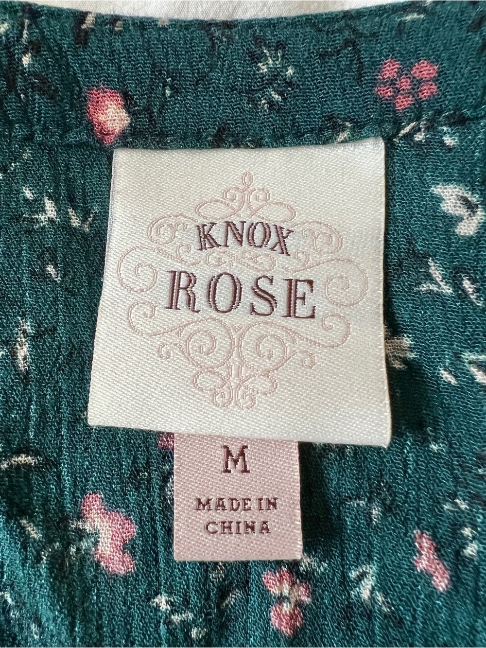 Knox Rose Hunter Green Ditsy Floral Boho Bishop Sleeve Mini Dress - Size M - Picture 7 of 8